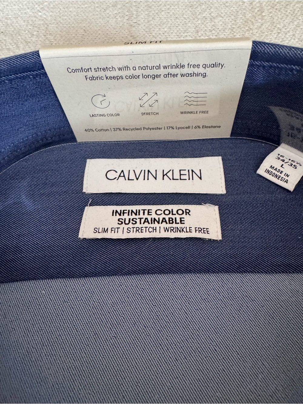 Calvin Klein Mens Blue Pleated Front Dress Shirt size L - Picture 2 of 5